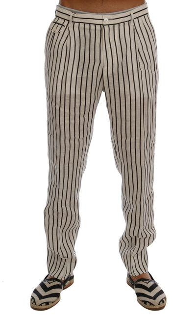 White Black Striped 100% Linen Pants