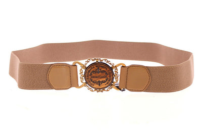 Beige Leather Logo Stretch Belt