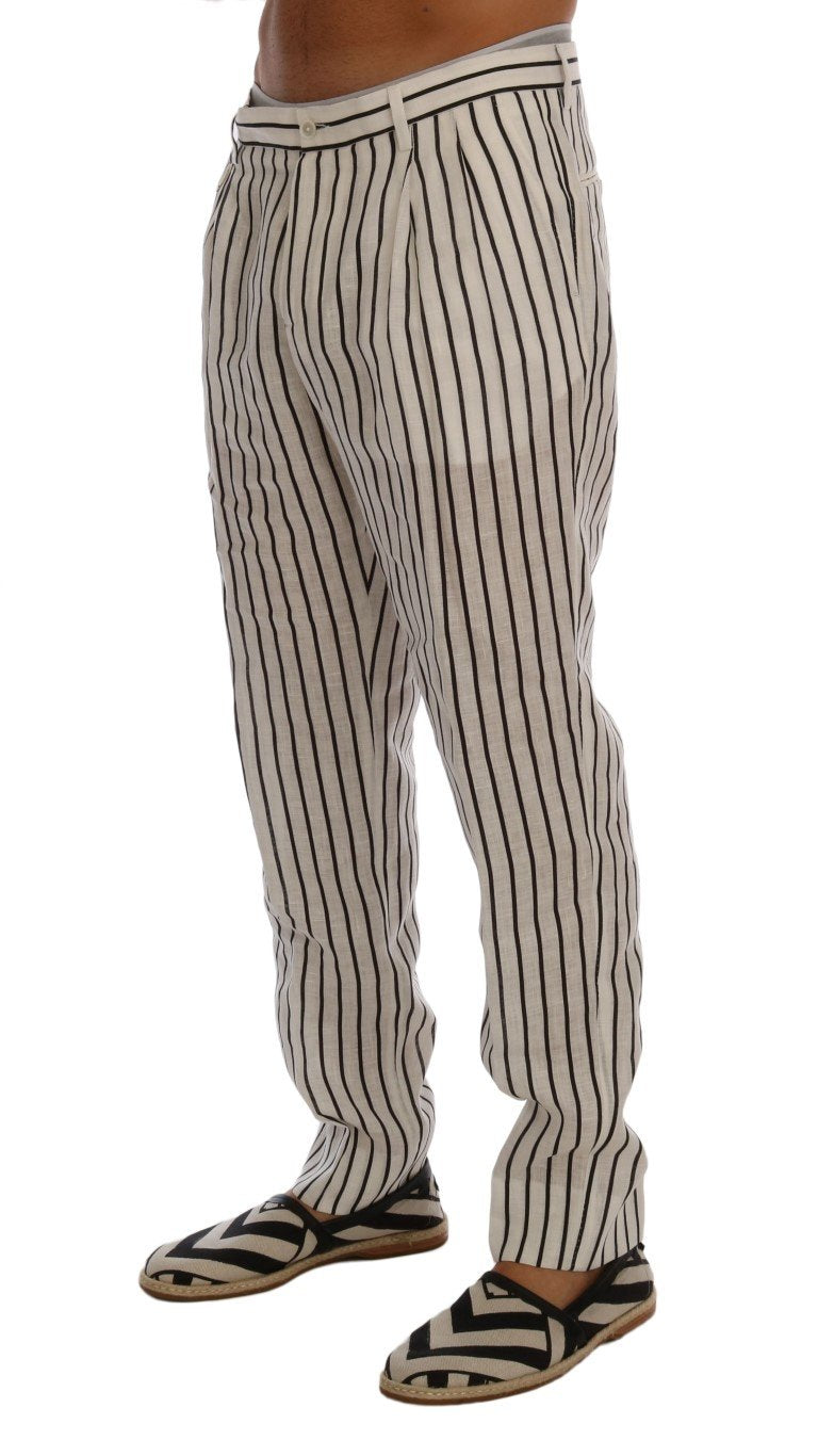White Black Striped 100% Linen Pants