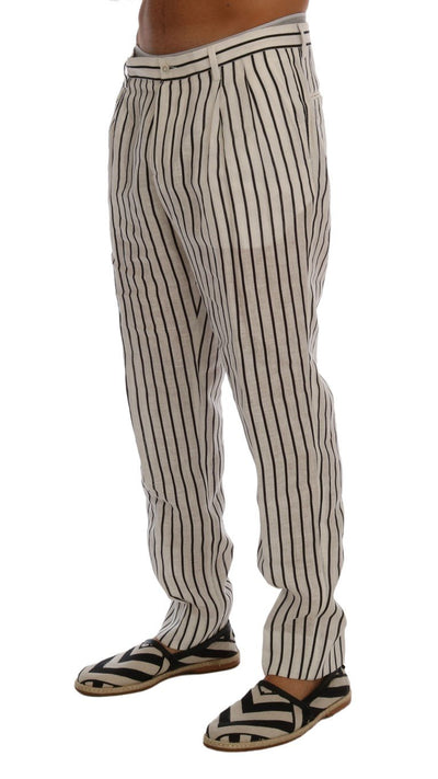 White Black Striped 100% Linen Pants