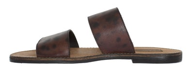 Brown Leather Pattern Slides Sandals