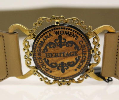 Beige Leather Logo Stretch Belt