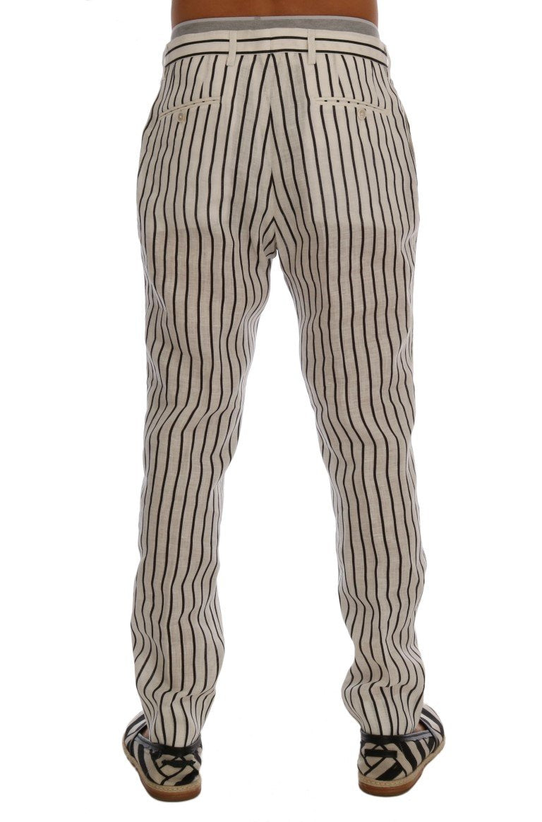 White Black Striped 100% Linen Pants