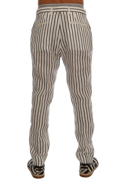 White Black Striped 100% Linen Pants