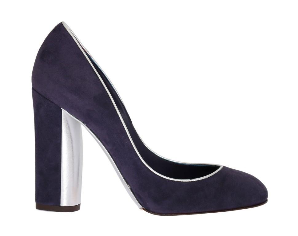 Purple Silver Suede Leather Pumps