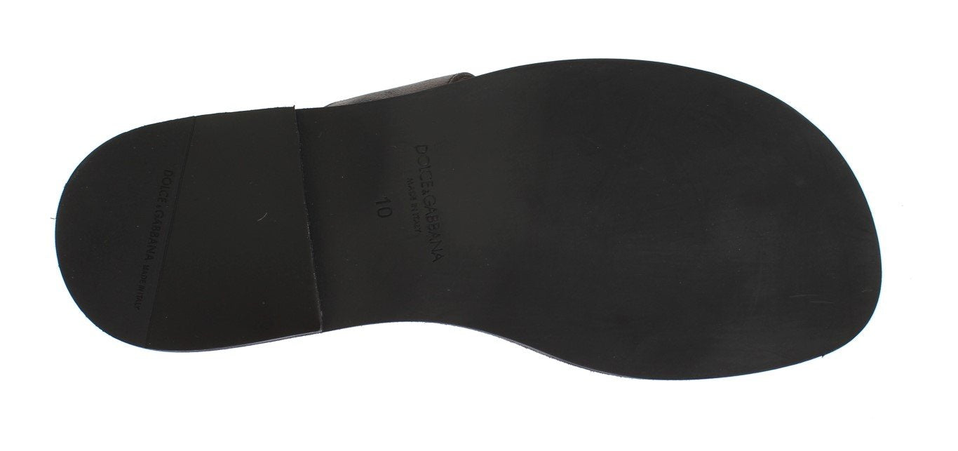 Brown Leather Pattern Slides Sandals