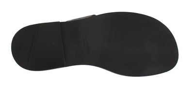 Brown Leather Pattern Slides Sandals