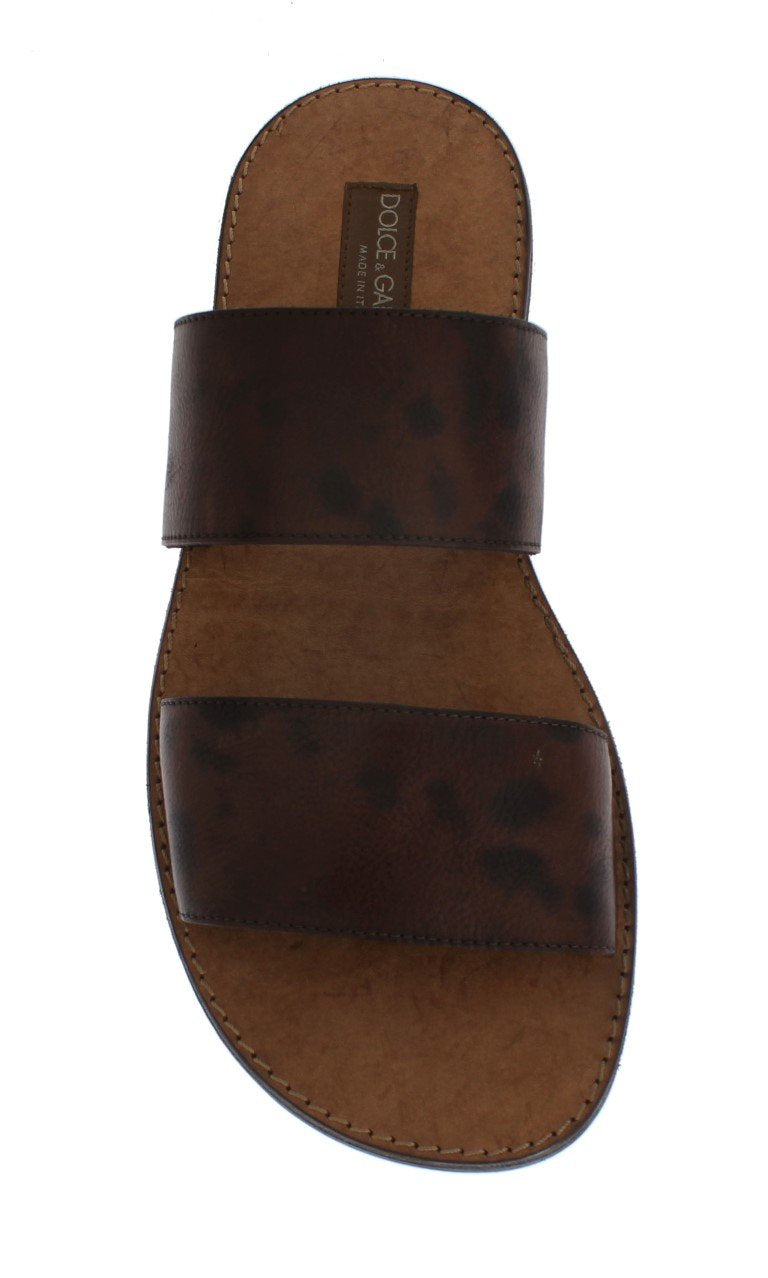 Brown Leather Pattern Slides Sandals