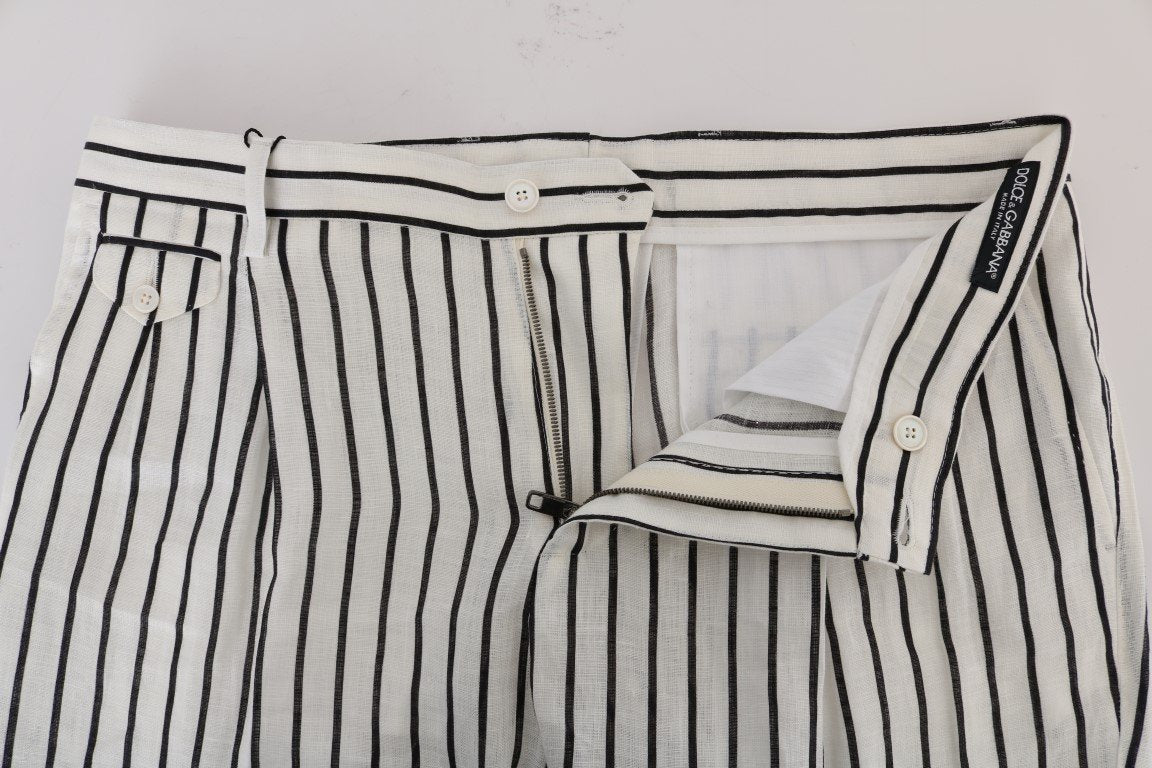 White Black Striped 100% Linen Pants