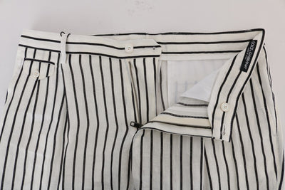 White Black Striped 100% Linen Pants