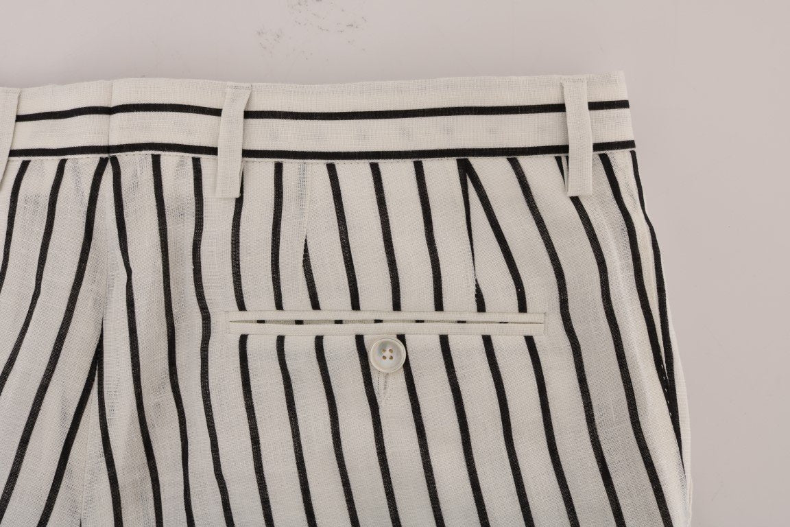White Black Striped 100% Linen Pants