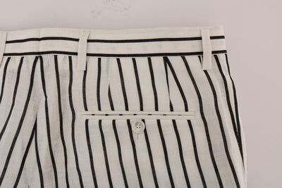 White Black Striped 100% Linen Pants