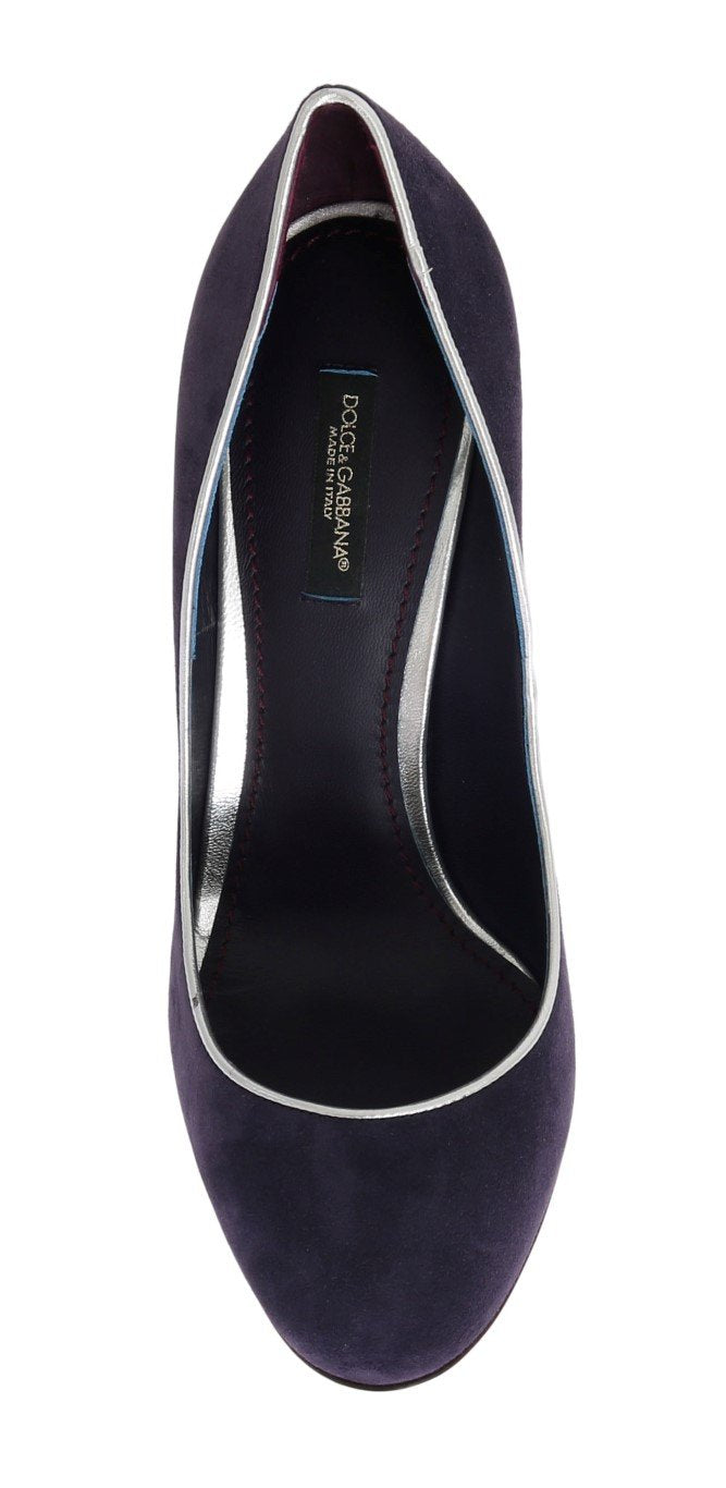 Purple Silver Suede Leather Pumps