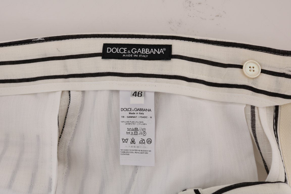White Black Striped 100% Linen Pants