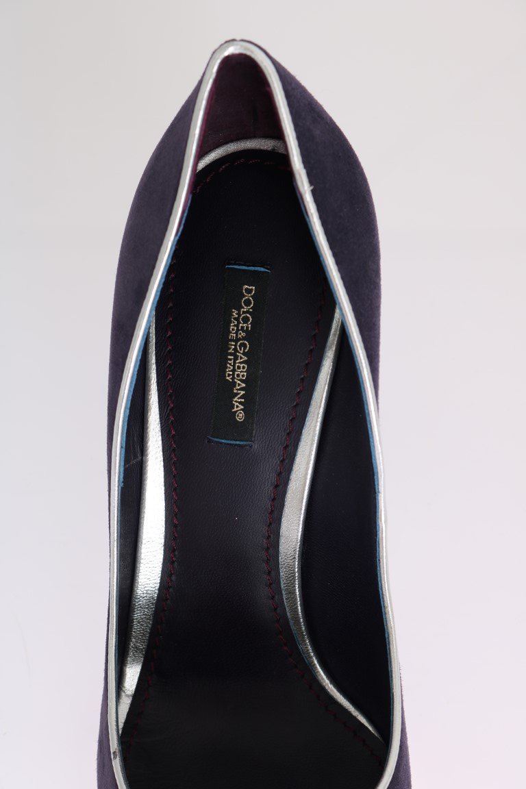 Purple Silver Suede Leather Pumps