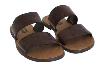 Brown Leather Pattern Slides Sandals