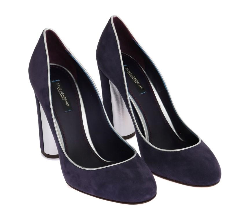 Purple Silver Suede Leather Pumps