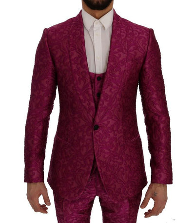 Pink Jacquard 3 Piece Slim fit Suit