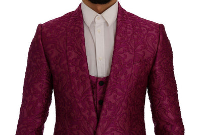 Pink Jacquard 3 Piece Slim fit Suit