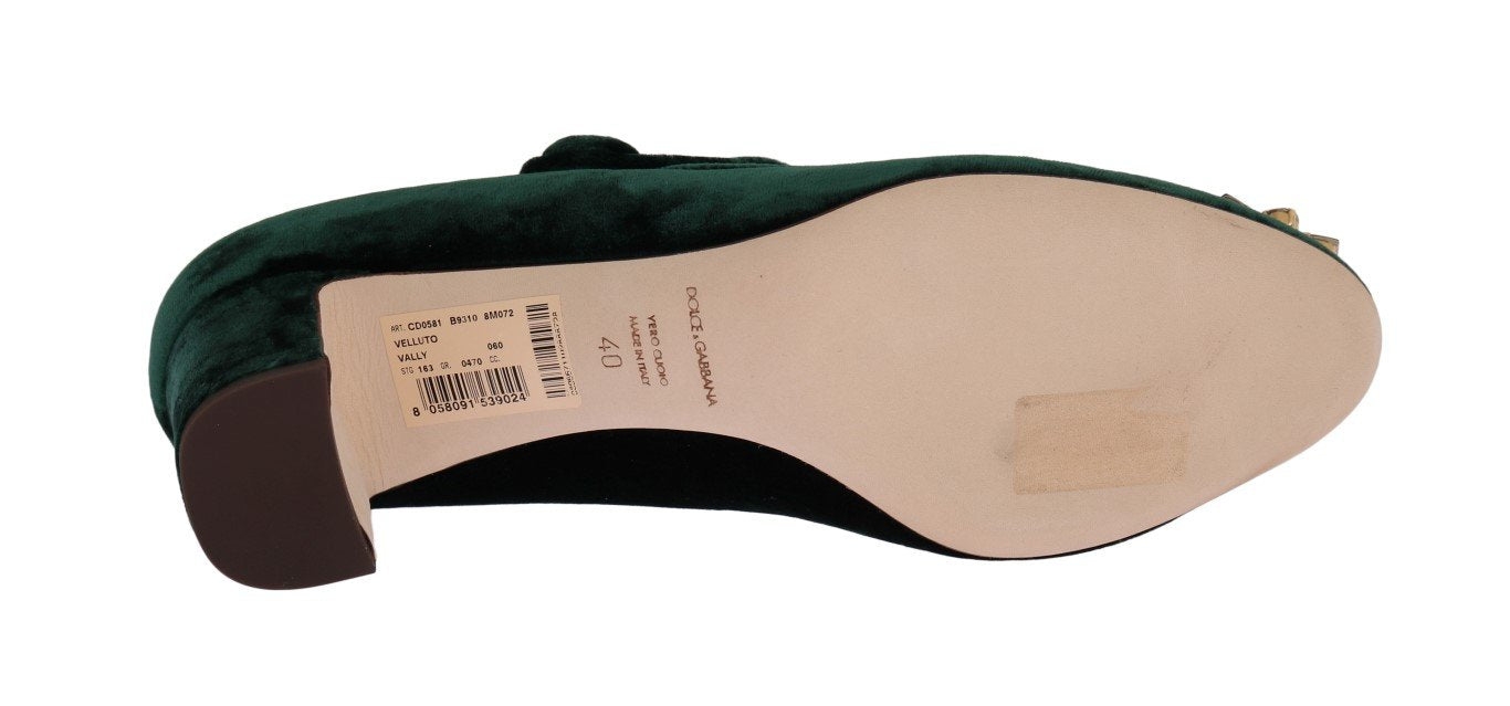 Green Velvet Crystal Mary Janes Shoes