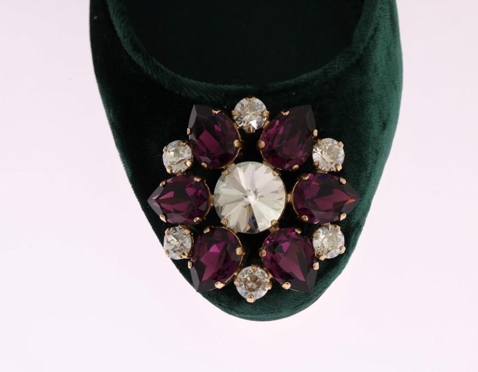 Green Velvet Crystal Mary Janes Shoes