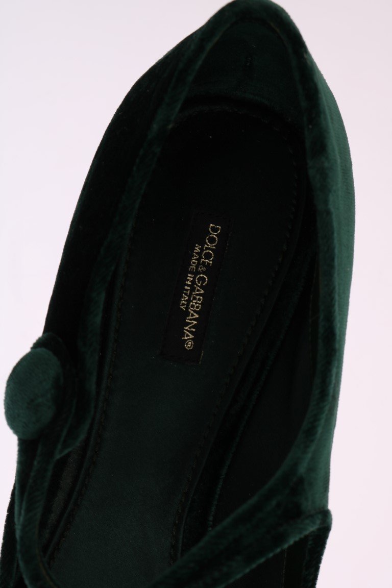 Green Velvet Crystal Mary Janes Shoes
