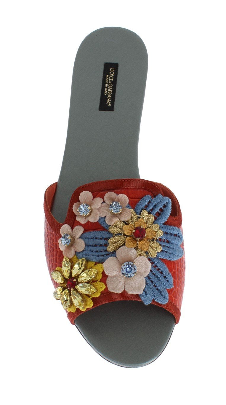 Multicolor Leather Crystal Flat Sandals