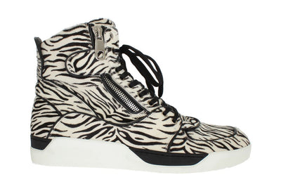 White Black Pony Hair High Sneakers