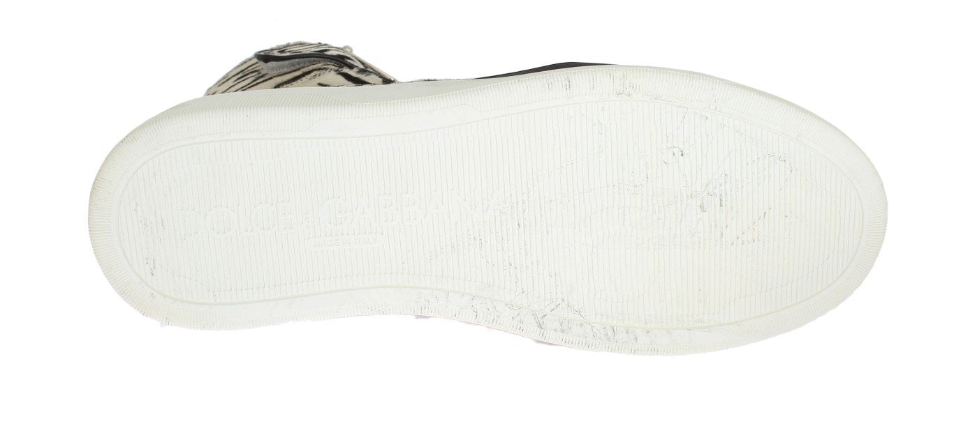 White Black Pony Hair High Sneakers
