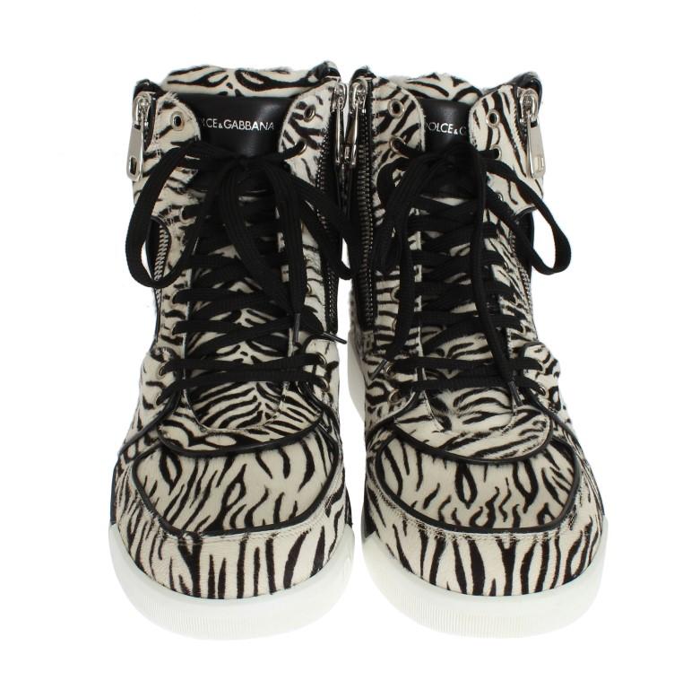 White Black Pony Hair High Sneakers