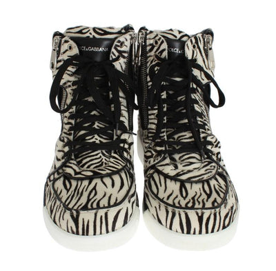 White Black Pony Hair High Sneakers