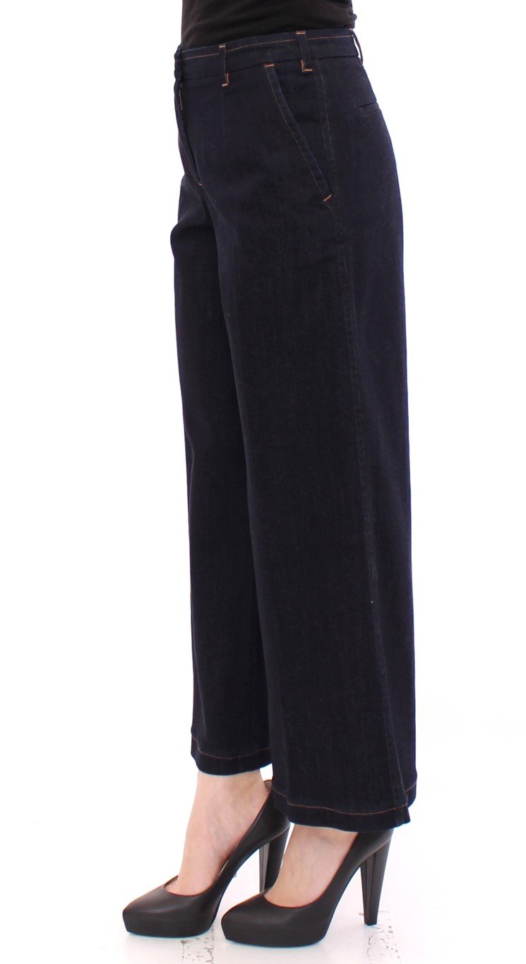 Blue Cotton Solid Pattern Logo Jeans Pants