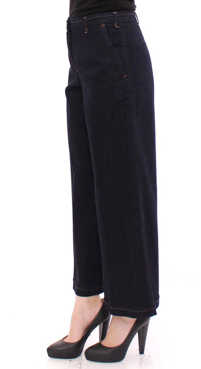 Blue Cotton Solid Pattern Logo Jeans Pants
