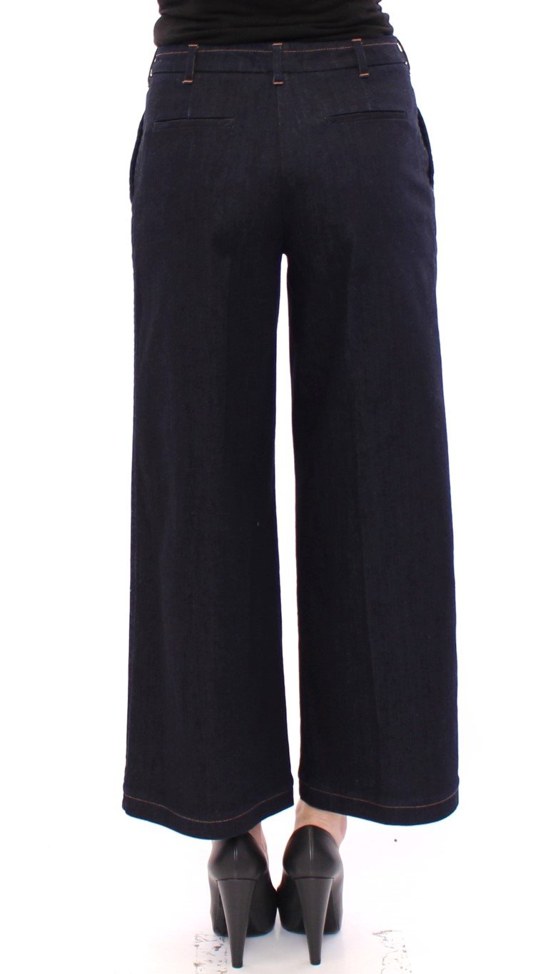 Blue Cotton Solid Pattern Logo Jeans Pants