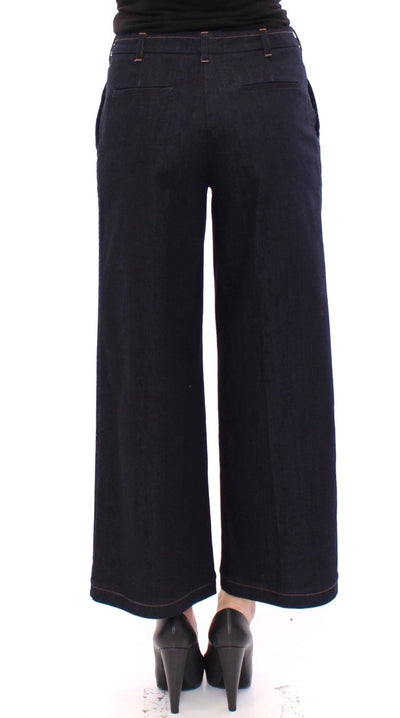 Blue Cotton Solid Pattern Logo Jeans Pants