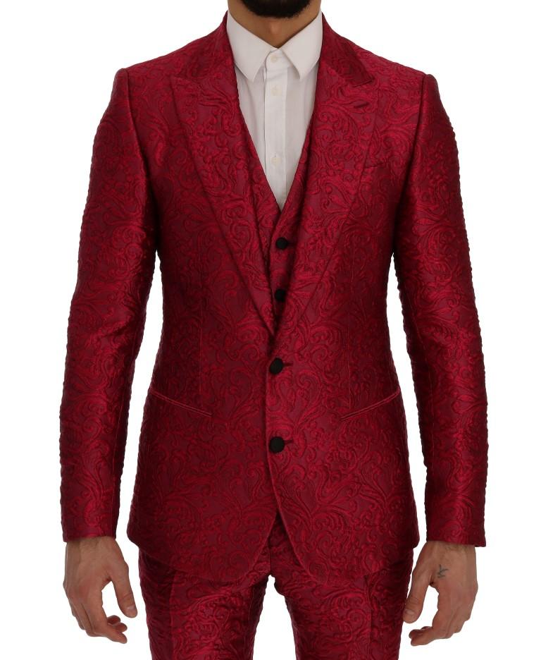 Pink Jacquard 3 Piece Slim fit Suit