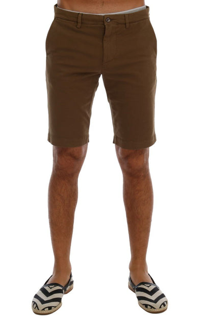 Brown Cotton Stretch Above Knees Shorts