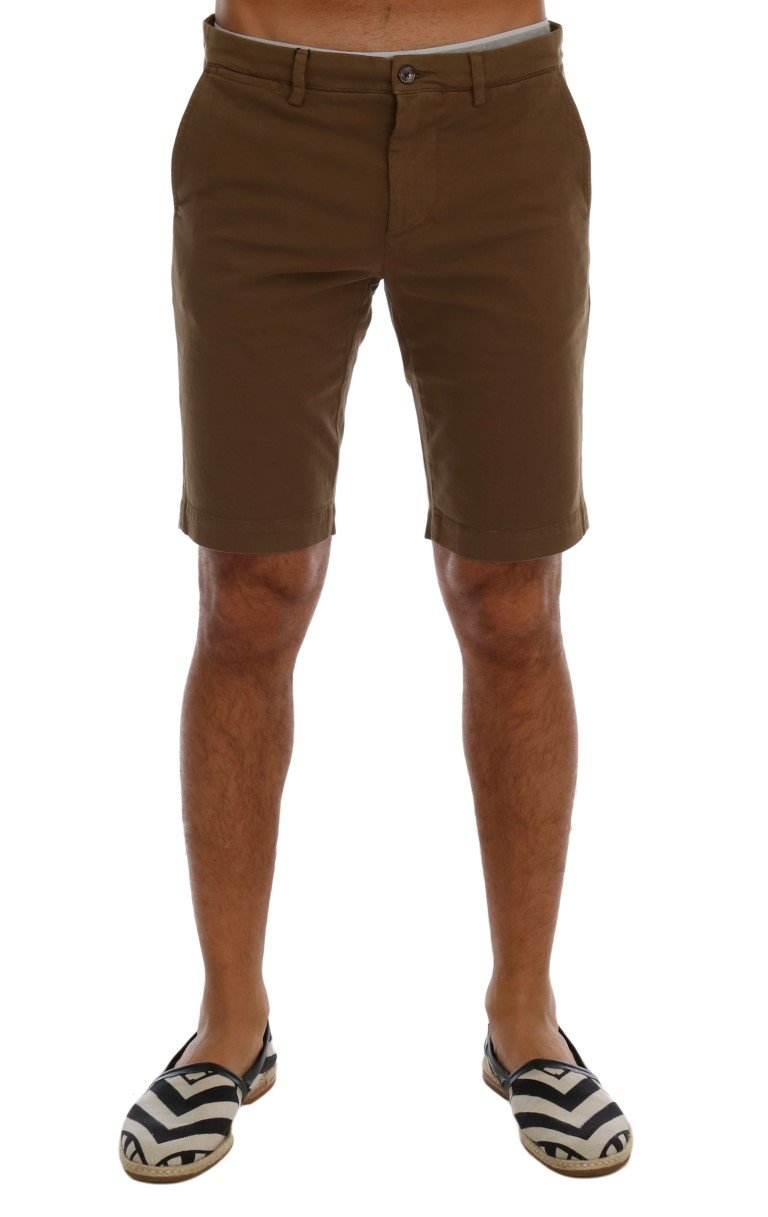 Brown Cotton Stretch Above Knees Shorts
