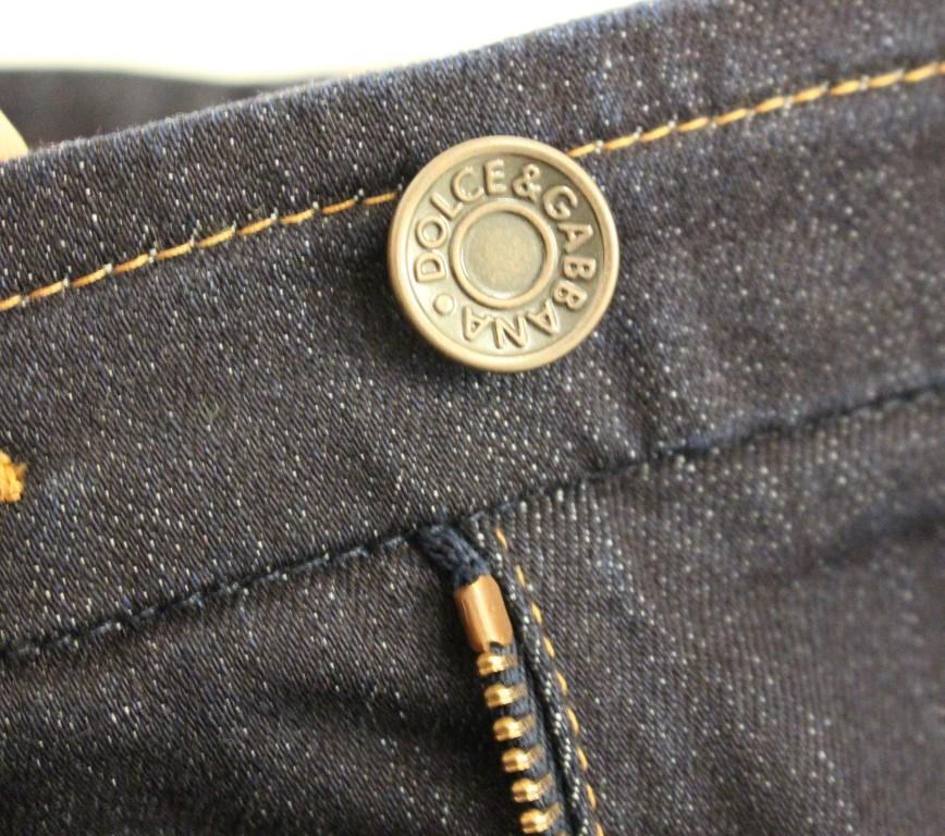 Blue Cotton Solid Pattern Logo Jeans Pants
