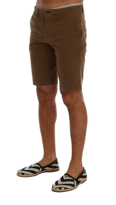 Brown Cotton Stretch Above Knees Shorts