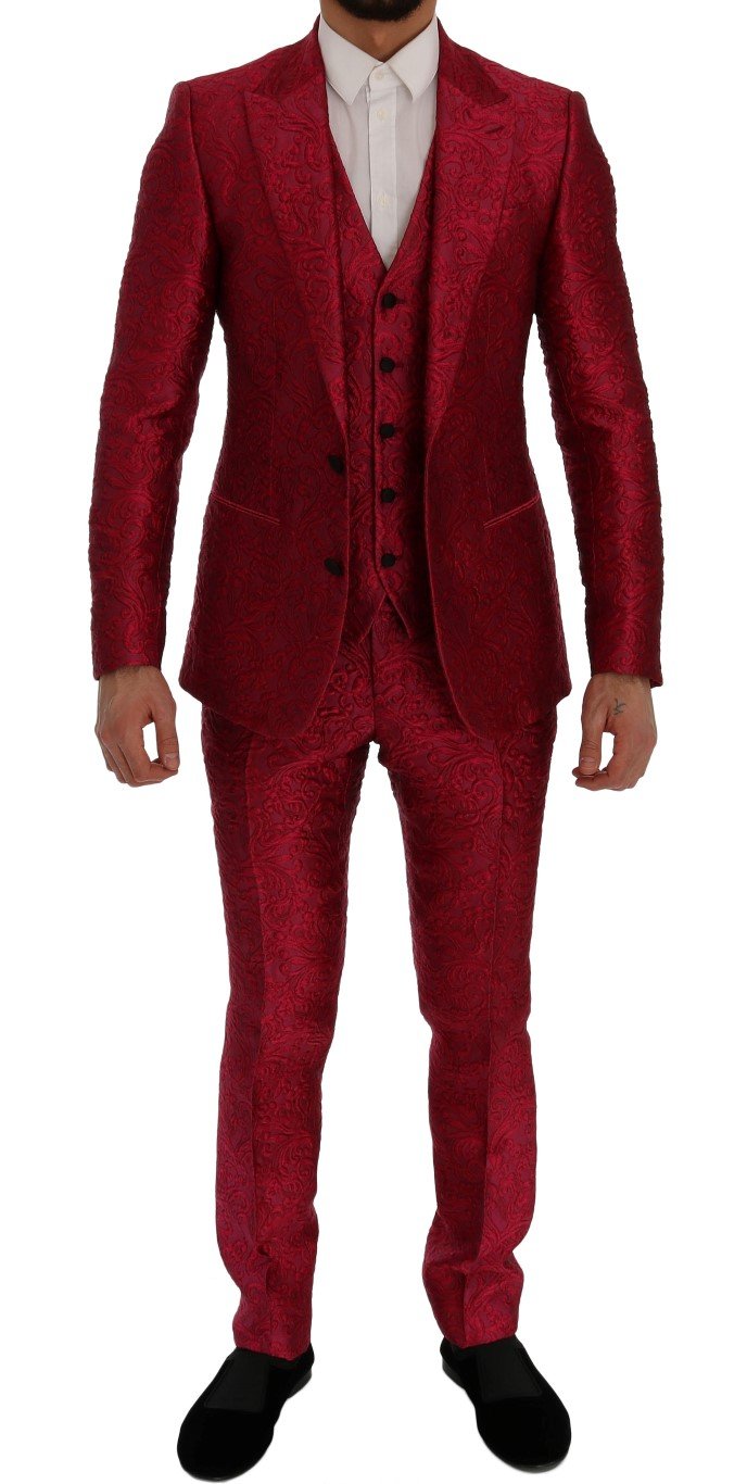 Pink Jacquard 3 Piece Slim fit Suit