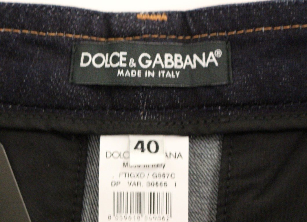 Blue Cotton Solid Pattern Logo Jeans Pants