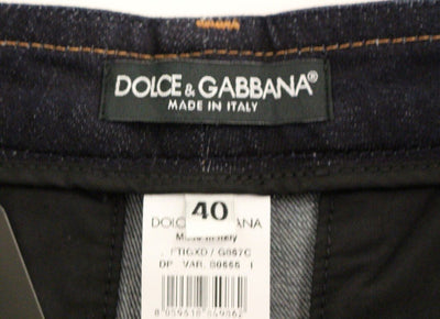 Blue Cotton Solid Pattern Logo Jeans Pants