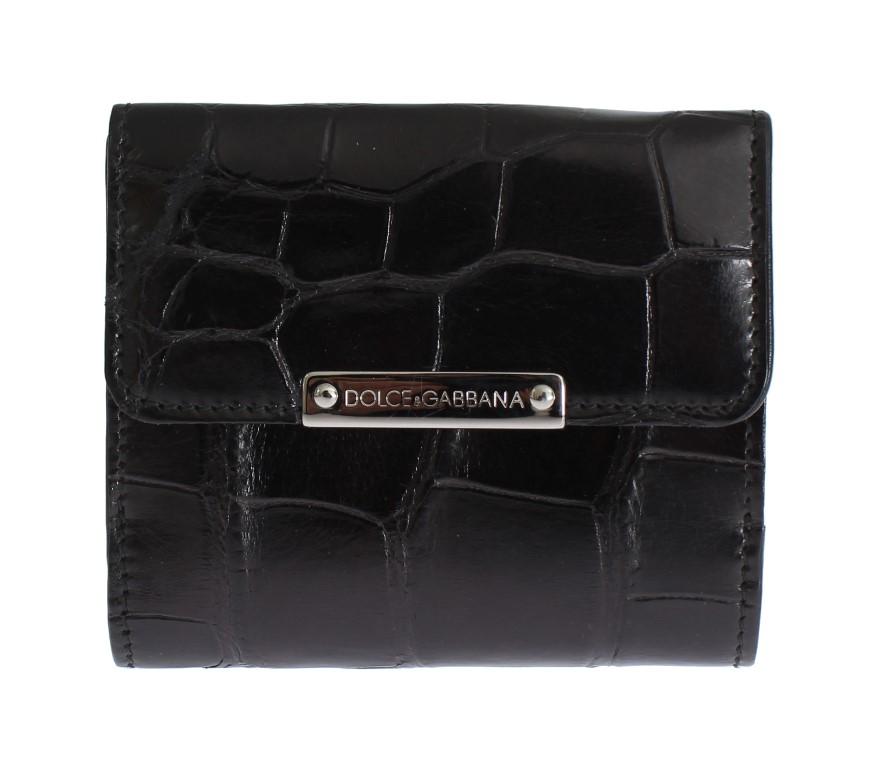 Black Alligator Skin Leather Bifold Wallet