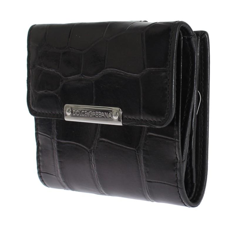 Black Alligator Skin Leather Bifold Wallet