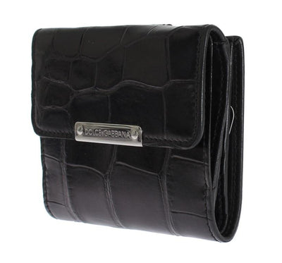 Black Alligator Skin Leather Bifold Wallet