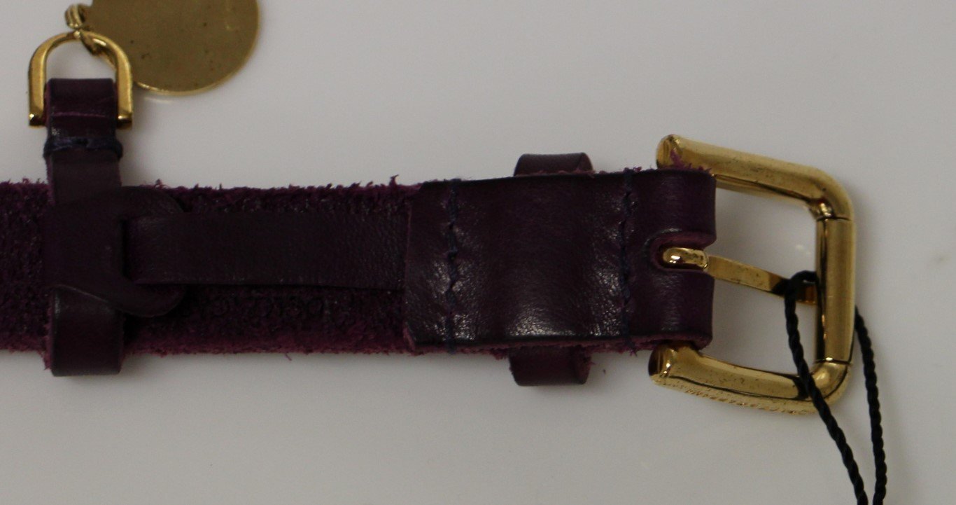 Purple Leather Gold Logo Belt