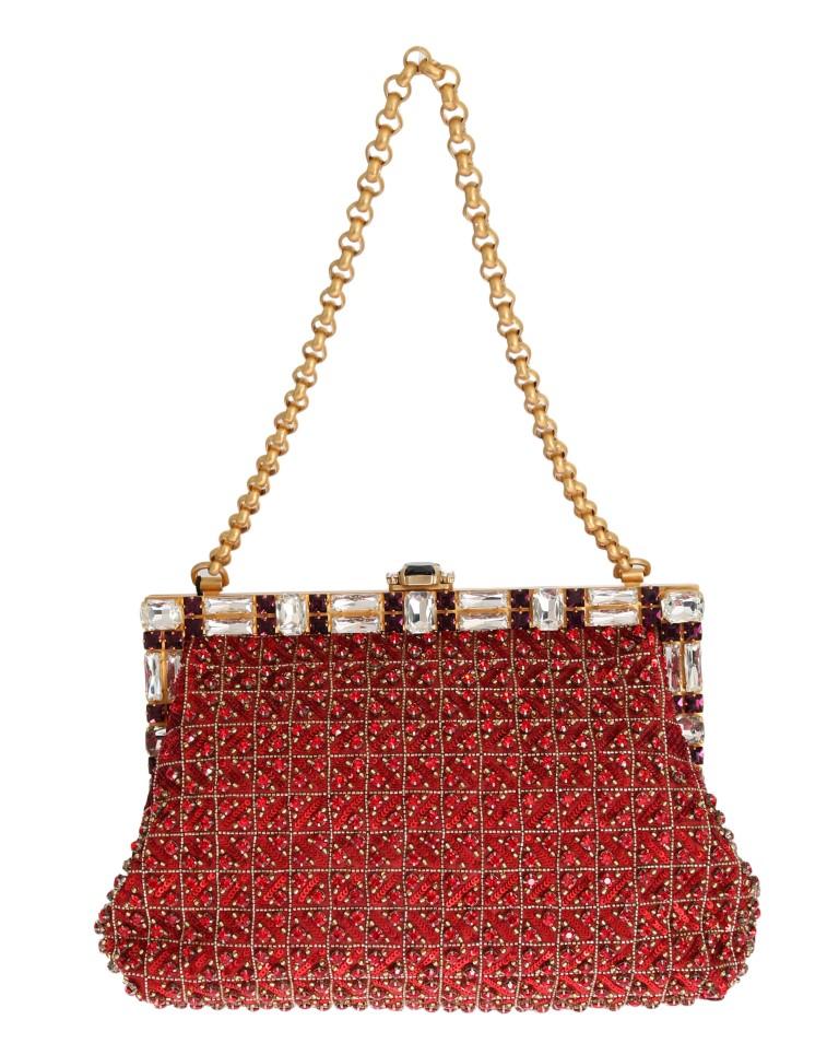 Red VANDA Crystal Sequined Gold Chain Bag