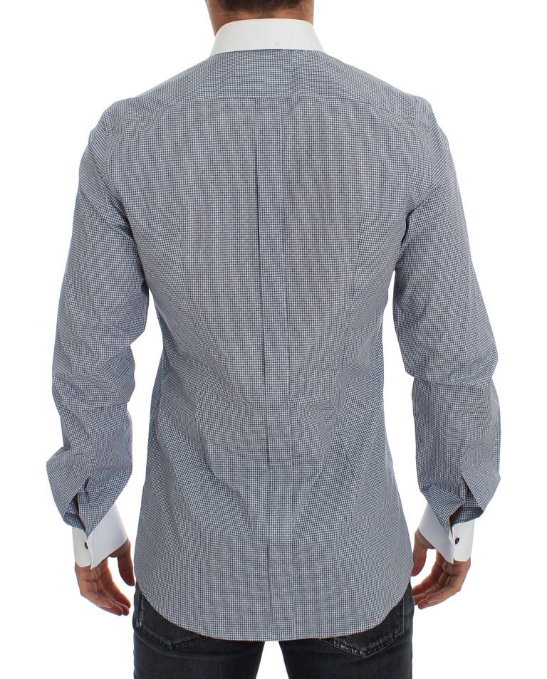 White Blue Cotton GOLD Slim Fit Dress Shirt