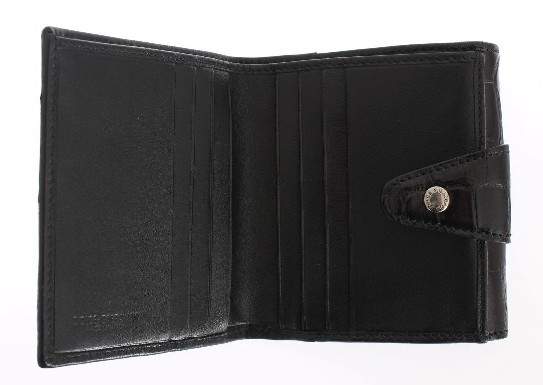 Black Alligator Skin Leather Bifold Wallet